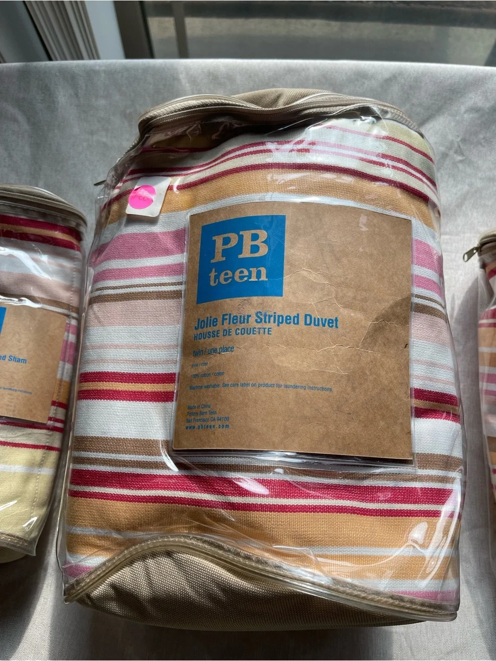 Pottery Barn Teen Yellow Red Pink Brown Orange Stripe Duvet Cover Set W/ Shams